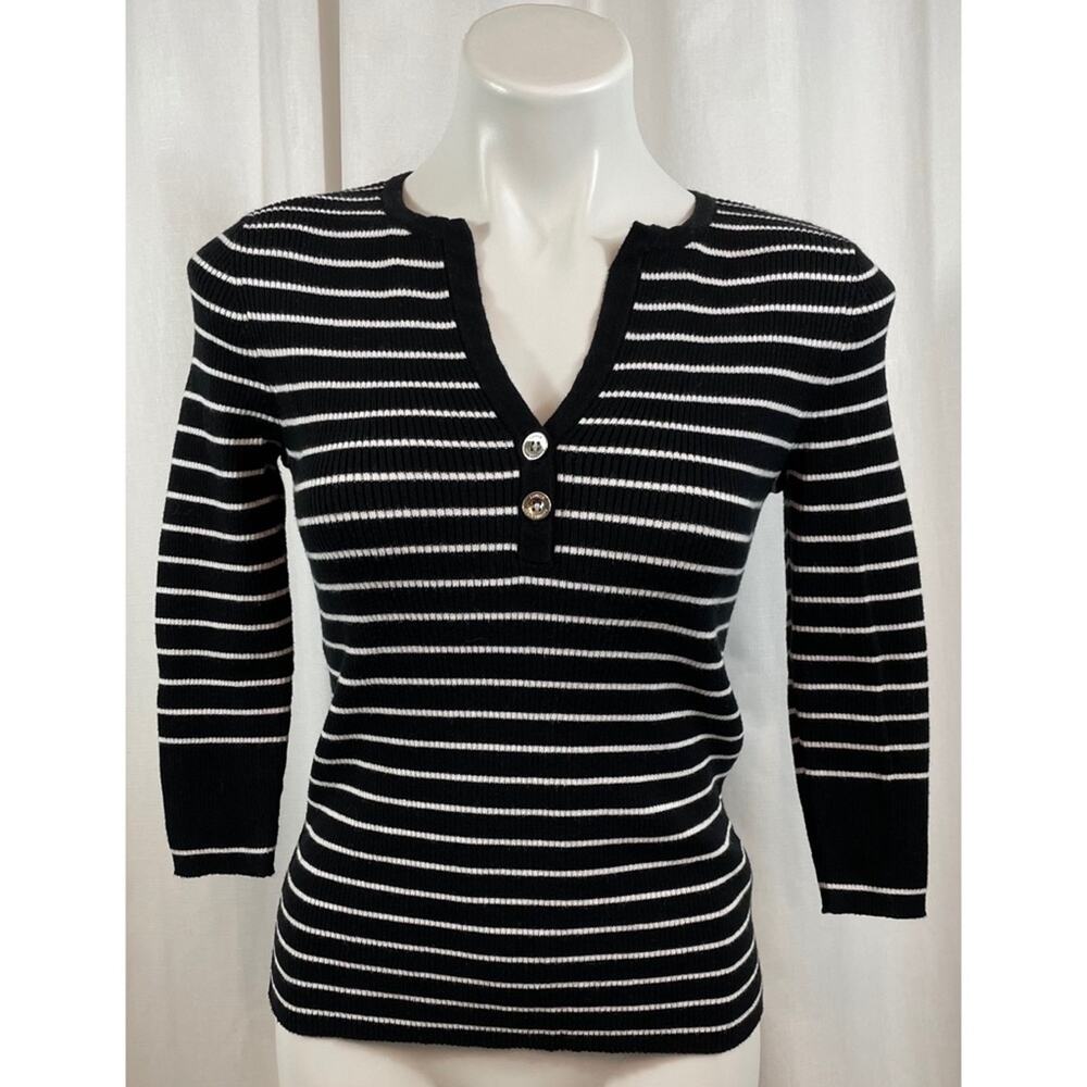 Lauren Ralph Lauren Sweater Shirt Striped V Neck 2 Button